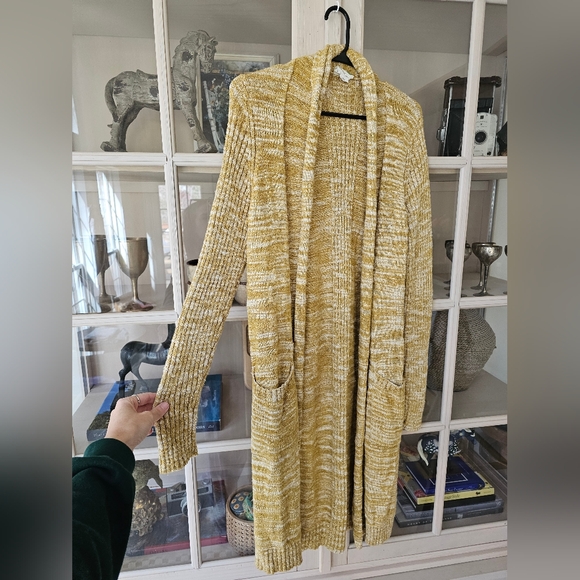 Anthropologie Abigail Duster Long Open Cardigan Marled Heather Mustard Yellow M - Picture 6 of 9